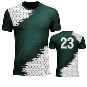 Camiseta de Fútbol Personalizada para Hombre, Verde y Blanca con Estampado Hexagonal Sublimado, Manga Corta, Cuello Redondo, Deportiva, Transpirable - Product Image 1