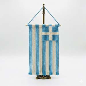 งานฝีมือตกแต่งผนังรูปธงชาติกรีซแบบมาคราเม่ ของตกแต่งห้องนั่งเล่น ของขวัญสำหรับงานขึ้นบ้านใหม่จากเวียดนาม - Product Image 1