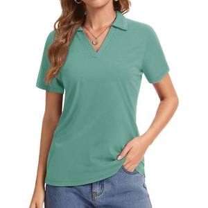 Camisetas tipo polo con cuello en V para mujer, de algodón y poliéster, servicio OEM ODM, diseño personalizado, camisetas tipo polo en venta - Product Image 1