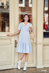 ชุดคลุมท้องลายสก็อตสีน้ำเงิน V1262 ทรงหางปลา ผ้าไม่หด ระบายอากาศดี ซึมซับเหงื่อ เหมาะสำหรับใส่ในฤดูร้อน ใช้ในชีวิตประจำวัน ผลิตด้วยวิธีการทอผ้า - Product Image 2