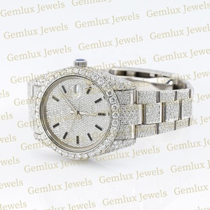 Nouveautés Montre Hip Hop en acier inoxydable avec diamant D VVS Moissanite pour hommes, entièrement blanche, avec date automatique, entièrement glacée - Product Image 3