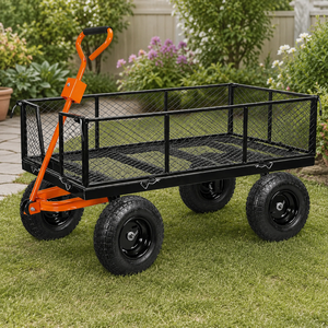Metal Garden Yard <b>Cart</b> with Removable Panels, Mesh Sides - Steel Utility Yard <b>Cart</b> with Pneumatic Tires 1200lb Load | ODGGAD011 - Product Image 1