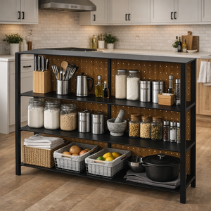 Estantería Metálica Moderna Independiente para Cocina con Panel Trasero de Acero Perforado, Estante de Almacenamiento Resistente - Product Image 2