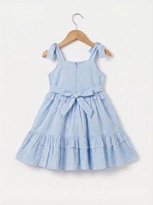Robe trapèze sans manches en coton bleu clair pour filles avec nœud décoratif, décontractée d'été, à fines bretelles, col carré, longueur genou - Product Image 2