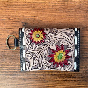 2024ใหม่กระเป๋าใส่เหรียญแบบถือน่ารักพร้อมพวงกุญแจหนังวัวแท้ลายดอกไม้เคสใส่เงิน - Product Image 5