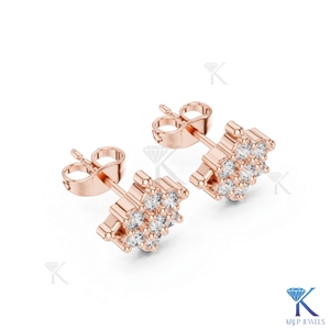 Lab Grown Diamond Geometric Rhombus <b>Stud</b> Earrings 7 Stone Cluster 14K 18K Solid Gold Women Jewelry Wedding Party Bridal - Product Image 6