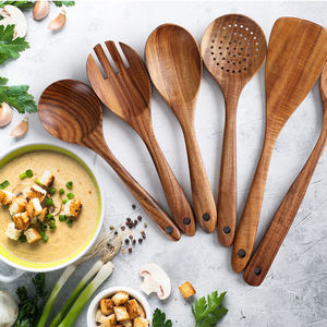 Cucharas de cocina de madera, juego de cucharas de cocina, cuchara ranurada, espátula de madera, cuchara para servir sopa, cuchara para servir pasta - Product Image 1