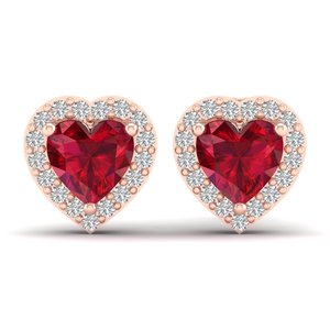 เครื่องประดับ REYES ทองคำแท้ 14K รับรองโดย GRA ต่างหูแบบเกลียวประดับเพชรโมอิสซาไนต์รูปหัวใจ 1.5 กะรัต ประดับพลอยทับทิม - Product Image 2