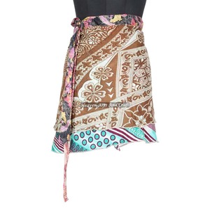 Indian Vintage Silk Sari Double Layered And Reversible <b>Wrap</b>-Mini Skirt Magic Around Mini Skirt Dress <b>Beach</b> Wear Wraparound Short - Product Image 2