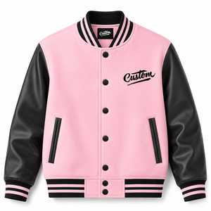 Veste de sport rose personnalisée pour homme, manches en laine/viscose, boutons sur le devant, col rabattu, style décontracté, coupe-vent, chauffante, respirante - Product Image 2