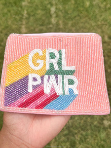 Bolso de Mano Tipo Clutch GRL PWR, Multicolor, con Cuentas Bordadas, Eslogan Personalizado, Diseño de Diseñador, para Fiestas Nocturnas, Portátil, para Mujeres y Niñas - Product Image 2