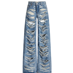 Pantalones vaqueros para hombre con logotipo personalizado, ropa vaquera desgastada rasgada azul lavado, OEM de alta calidad, MOQ bajo directo de fábrica al por mayor - Product Image 2