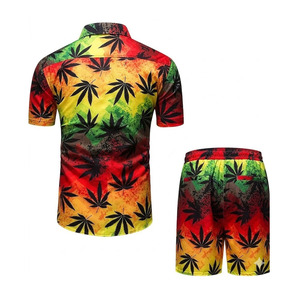 Conjunto de Camisa y Pantalones Cortos con Estampado de Hojas Rasta para Hombre Ekir Impex, Cuello Camisero, Ropa Casual de Verano, Transpirable, de Poliéster - Product Image 2