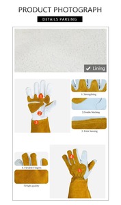 Guantes de Soldadura Forrados en Cuero, Resistentes al Calor Extremo, Doble Aislamiento para Soldadores Mig Tig - Product Image 3