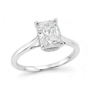 Anillo de Compromiso Solitario de Diamante Cultivado en Laboratorio con Corte Radiante de Lujo, Oro Blanco de 18K, Halo Oculto, Anillo de Boda Personalizado - Product Image 5
