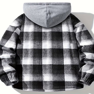 Chaqueta de Franela con Capucha para Hombre, Diseño Personalizado en la Parte Delantera, Talla Única, Patrón Sólido, Corte Holgado, Tela Suave - Product Image 2