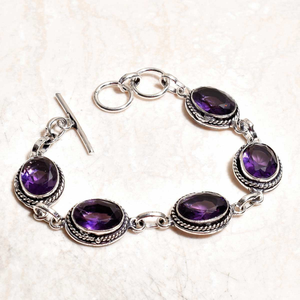 Pulsera ajustable de plata de ley 925 con amatista púrpura natural, joyería de piedras preciosas naturales, pulsera de diseñador para mujer y hombre - Product Image 2