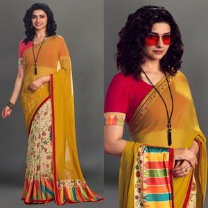 Sari de seda de diseñador indio hecho a mano para mujer con blusa elegante impresa Digital, ropa de fiesta, producto a granel hecho a mano - Product Image 1