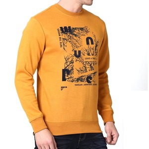 เสื้อสเวตเชิ้ตผู้ชายสีเหลืองมัสตาร์ด พิมพ์ลายกราฟิก คอกลม ผ้าฝ้ายฟลีซ สไตล์ลำลอง สตรีทแวร์ ทรงปกติ รับผลิตตามสั่ง (OEM) จำนวนมาก - Product Image 5