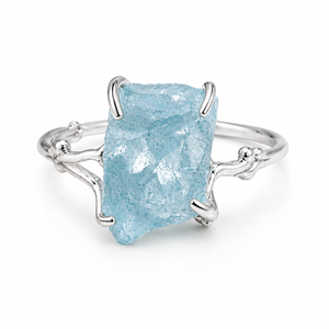 Natural Raw Aquamarine <b>Ring</b> 925 Sterling Silver Handmade Gemstone <b>Ring</b> Organic Branch Design Adjustable <b>Statement</b> Jewelry - Product Image 1