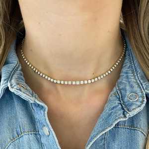 Real Solid Gold Diamond Tennis <b>Necklace</b> Round Brilliant Cut Lab Diamond Unisex Classic Everyday Wear Jewelry OEM ODM Wholesale - Product Image 3