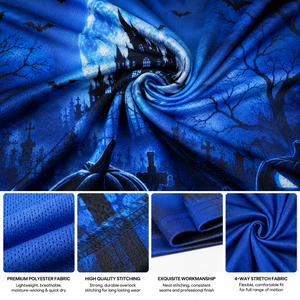 Men's Halloween T Shirt Custom 3D Digital Print Pumpkin Haunted Castle Bat Pattern Black Blue Short Sleeve Casual Shirt Apparel - Product Image 5