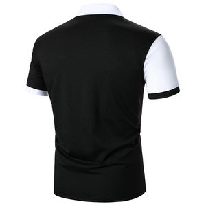Polo de Hombre con Cierre y Bloques de Color, Manga Corta, Diseño Sólido de Punto, Corte Regular, Negro y Blanco - Product Image 3