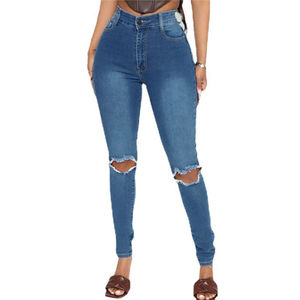 Jean en denim stretch taille haute skinny pour femme, 100 % coton, délavage clair vintage, idéal pour l'hiver – Meilleur prix - Product Image 6