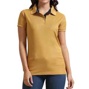 Polo de Manga Corta Color Amarillo Mostaza para Mujer, Color Sólido, Algodón Piqué, Diseño Casual Transpirable, Corte Regular - Product Image 1