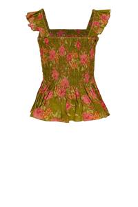 Chemisier d'été sans manches pour femme, en coton floral smocké, style peplum, écologique, vintage, léger et respirant, de qualité supérieure - Product Image 4