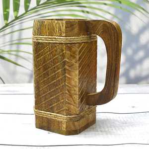 Jarra de Cerveza de Madera Hecha a Mano, Estilo Vikingo, Rústica, Regalo para Padrinos de Boda, Regalo para Papá, Taza Medieval de Madera para Fiestas - Product Image 1