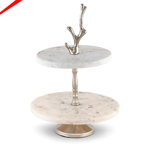 Designer Eco-Friendly Metal Cake Stand <b>Silver</b> <b>Top</b> Gold Branch Stand Design Round Shape Cake Stand - Product Image 2