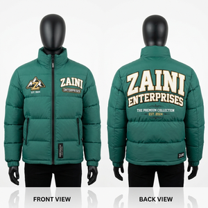 Mens Premium 220 GSM Polyester Puffer Jacket Green <b>Quilted</b> <b>Winter</b> Coat Long Hooded Windproof Waterproof Garment Dyed OEM ODM - Product Image 1