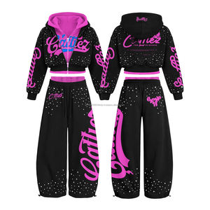 Conjunto de Sudadera con Capucha Corta con Cremallera, Estilo Oversize, Hombro Caído, Bordado, Lavado a la Piedra, con Diseño 'Fighting Ant Custom', de Alto Gramaje 500gsm y Detalles en Piedra Preciosa - Product Image 3