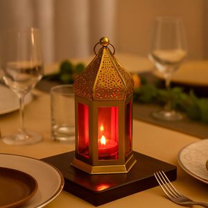 Glass Royal Lantern Golden & <b>Red</b> Decorative <b>Candle</b> Holder Premium Home Décor Lighting At Wholesale Export Supply - Product Image 1