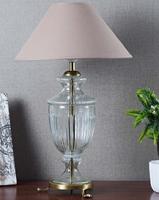 Lampe de table en verre traditionnelle avec abat-jour en tissu beige Empire, E27 LED, lumière blanc chaud, pour salon, éclairage décoratif