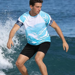 เสื้อรัดรูปป้องกันรังสียูวี แขนสั้น พิมพ์โลโก้ได้ตามต้องการ สำหรับผู้ชาย แห้งเร็ว ขายส่งแบบ OEM - Product Image 3