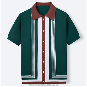 เสื้อเชิ้ตถักลายทางคอปกสำหรับผู้ชาย แขนสั้น สไตล์ลำลอง สำหรับธุรกิจ ขายส่งสำหรับฤดูร้อน ป้องกันริ้วรอย - Product Image 2