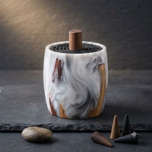 Porta Incienso de Sándalo con Aspecto de Mármol y Tapa de Madera, Difusor de Aromaterapia, Soporte para Conos, para Spa en Casa, Meditación y Salvia Blanca - Product Image 1