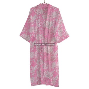 Kimono indio con estampado de bloque de mano, Kimono de dama de honor para mujer, albornoz, bata de boda Sexy, ropa de dormir transpirable - Product Image 2
