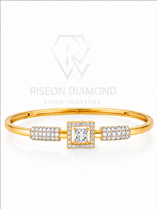 Elegant diamond <b>bangle</b> with princess cut center stone halo of lab grown diamonds timeless luxury design for bridal fine jewelry - Product Image 1