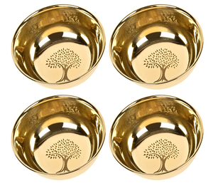 Premium Gold Finish Brass Bowl <b>Set</b> of 4 Handcrafted Tree Etched Modern Design Dishwasher Safe Lightweight Decorative Bowls - Product Image 1