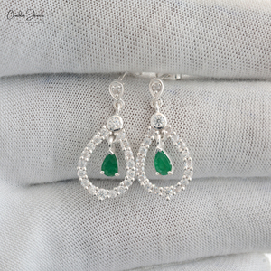 2026 Best Selling Rhodium Plated 925 Sterling Silver <b>Emerald</b> Dangle <b>Earrings</b> 2mm Cubic Zirconia Halo Wedding Everyday Jewelry - Product Image 3