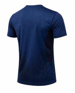 Camiseta de Manga Corta Azul Marino para Hombre, Cuello Redondo, Corte Regular, Diseño de Puntos, Color Degradado, Estilo Deportivo, Tejido de Punto, Secado Rápido - Product Image 4