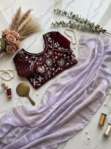 ชุดส่าหรีผ้าชิฟฟ่อนอ่อนนุ่มสำหรับผู้หญิงชุดส่าหรีปักลายพร้อมลำดับและคัทดานาเสื้อทำงานสตรีแบบพรีเมียมคอลเลกชันส่าหรี - Product Image 3