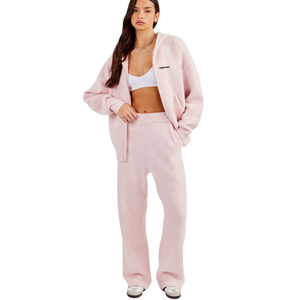 Conjunto Deportivo de Dos Piezas para Mujer con Sudadera con Capucha y Cremallera Completa, Top de Manga Larga, Pantalones Jogger con Puños y Cintura Elástica con Cordón Ajustable, Estilo Casual - Product Image 1