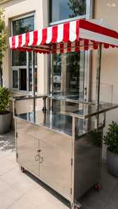 Chariot alimentaire en acier inoxydable avec auvent rouge et blanc, facile à installer, équipement de cuisine commercial - Product Image 2
