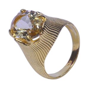 Anillo de Cóctel de Oro Amarillo con Cristal Redondo Engastado en Puntas, Estilo Clásico, Unisex, para Uso Diario - Product Image 1