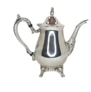 <b>Set</b> of 2 Ornate Metal Teapots Silver and Golden Polished Finish Curved Spout Decorative Handles Vintage <b>Tea</b> Pots Elegant - Product Image 3