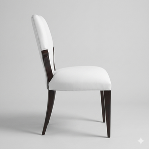 Chaise de salle à manger moderne et écologique, rembourrée en blanc, avec pieds en bois foncé et dossier incurvé, idéale pour les appartements - Product Image 3